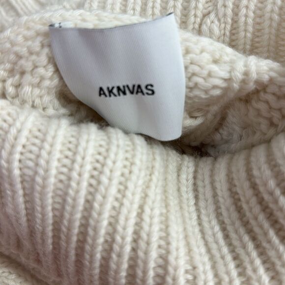 AKNVAS Kendall Wool Blend Cable Knit Sweater In Off White Size L - Picture 6 of 10